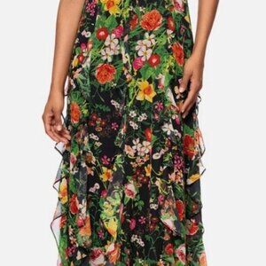 Betsy & Adam Women's Green Printed Ruffled Halter-Neck Gown Size 14, 289$